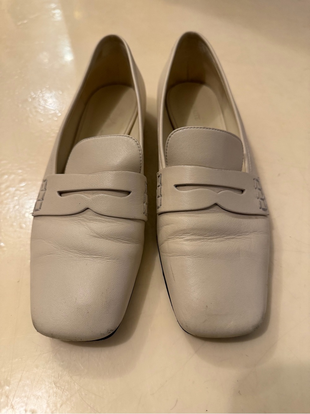 KHAITE Cream Leather Penny Loafers